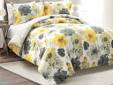 【キング】 Lush Decor ラッシュ・デコール Leah リバーシブル布団カバー3点セット(イエロー&グレー) 228×264cm 掛布団カバー1枚&枕カバー2枚 寝具
