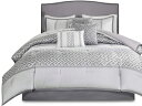 【キング】 Madison Park マディソンパーク Jacquard 掛け布団7点セット (ジオメトリック・グレー) 264×233cm 掛け布団1枚&枕カバー2枚&装飾クッション3&ベッドスカート1(3)