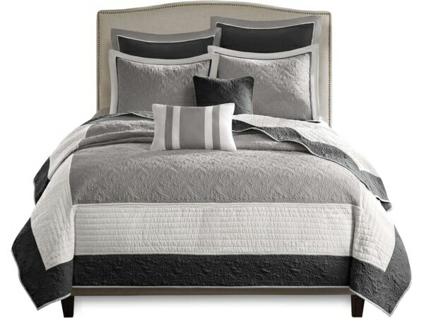 【キング】 Madison Park マディソンパーク Attingham キルト7点セット (ブラック) 264×238cm 薄手掛け布団1枚&枕カバー4枚&...