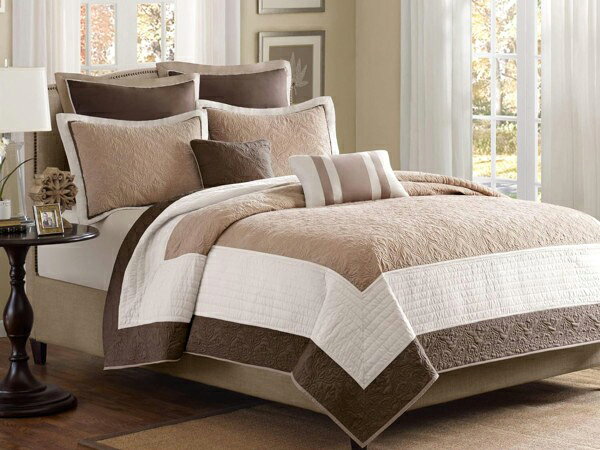 【キング】 Madison Park マディソンパーク Attingham キルト7点セット (ブラウン) 264×238cm 薄手掛け布団1枚&枕カバー4枚&装飾クッション2 [2]
