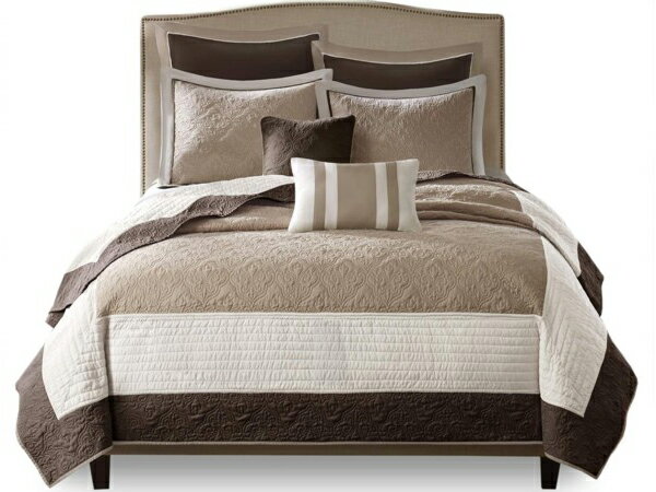 【キング】 Madison Park マディソンパーク Attingham キルト7点セット (ブラウン) 264×238cm 薄手掛け布団1枚&枕カバー4枚&...