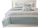 【クイーン】 Madison Park マディソンパーク Dawn キルト6点セット (アクア) 228×228cm 薄手掛け布団1枚&枕カバー2枚&装飾クッシ...