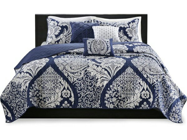 【キング】 Madison Park マディソンパーク Vienna キルト6点セット (インディゴ) 264×238cm 薄手掛け布団1枚&枕カバー2枚&装飾...