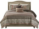 【キング】 Madison Park マディソンパーク Jacquard キルト5点セット (フローラル・レッド) 264×238cm 薄手掛け布団1枚&枕カバ...