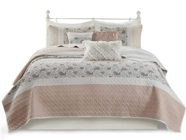 【キング】 Madison Park マディソンパーク Dawn キルト6点セット (ブラッシュ) 264×238cm 薄手掛け布団1枚&枕カバー2枚&装飾クッ...