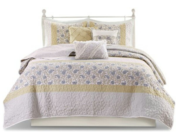 【キング】 Madison Park マディソンパーク Dawn キルト6点セット (イエロー) 264×238cm 薄手掛け布団1枚&枕カバー2枚&装飾クッシ...