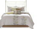 【クイーン】 Madison Park マディソンパーク Caelie キルト6点セット (リーフ・イエロー) 228×228cm 薄手掛け布団1枚&枕カバー2...