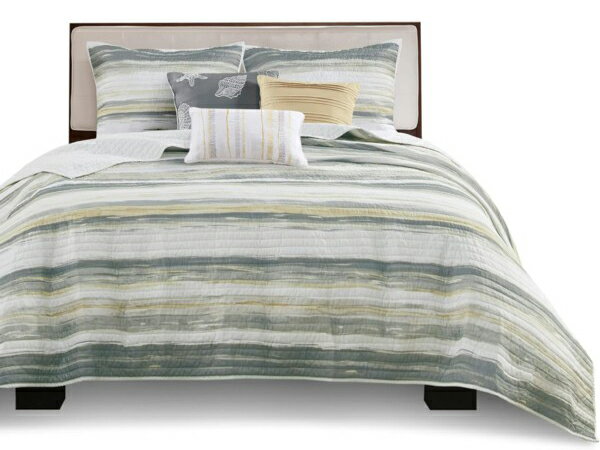 【キング】 Madison Park マディソンパーク Marina キルト6点セット (イエロー) 264×238cm 薄手掛け布団1枚&枕カバー2枚&装飾ク...