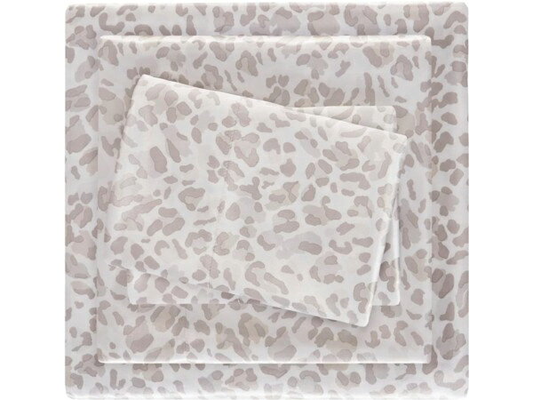 【スタンダード】　Madison Park マディソンパーク　サテン・シーツ3点セット　（トープ・レパード）　..