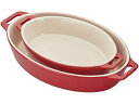 Staub ストウブ 陶器製オーバル・ベイキングディッシュ2個セット (チェリーレッド)