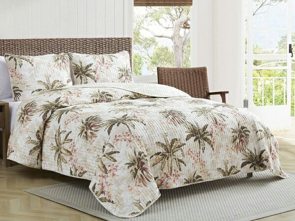 【キング】 Tommy Bahama トミーバハマ Bonny Cove キルト3点セット (アイボリー) 243×264cm 薄手掛け布団1枚&枕カバー2枚 ...