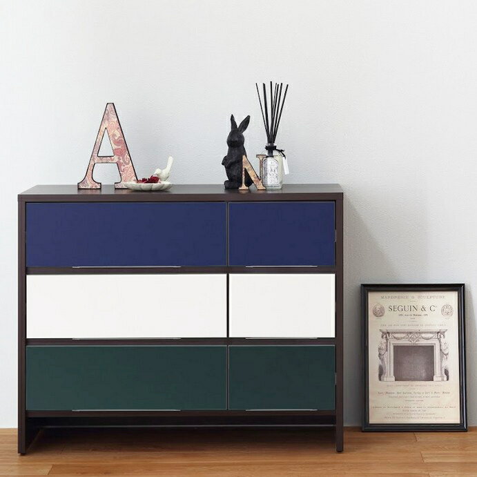【日本製・完成品】 リビング家具 リビング収納 幅90cm チェスト 3トーン ブルー×グリーン 自社工場生産 収納家具 収納ラック 収納 木製 おしゃれ 北欧