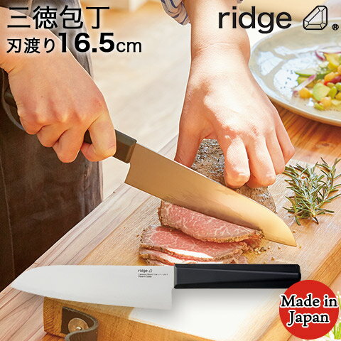 包丁 キッチンナイフ ダイヤチタン 三徳包丁 キッチンナイフ 刃渡り16.5cm 全長29cm 食器洗浄機使用可 ridge リッジ 日本製