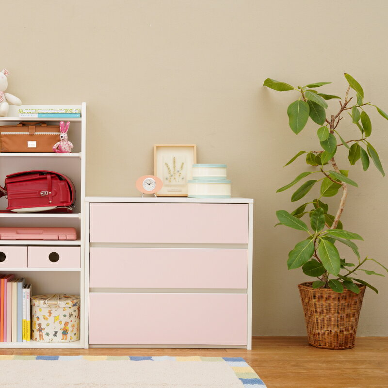 チェスト 完成品 北欧 収納 収納棚 スリム ロータイプ キッズ おしゃれ 子ども 洋服ダンス たんす キッズチェスト 3段 日本製 幅80cm コンパクト 省スペース 白 ナスラック 送料無料 [2]