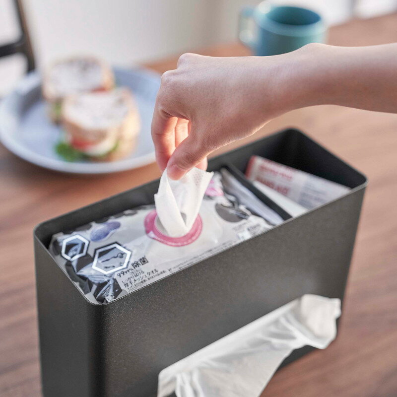 ティッシュとウェットシートをまとめて収納できる収納ケース ティッシュ & ウェットシートケース RIN ブラウン・ナチュラル リン 5698・5699 山崎実業 YAMAZAKI [3]