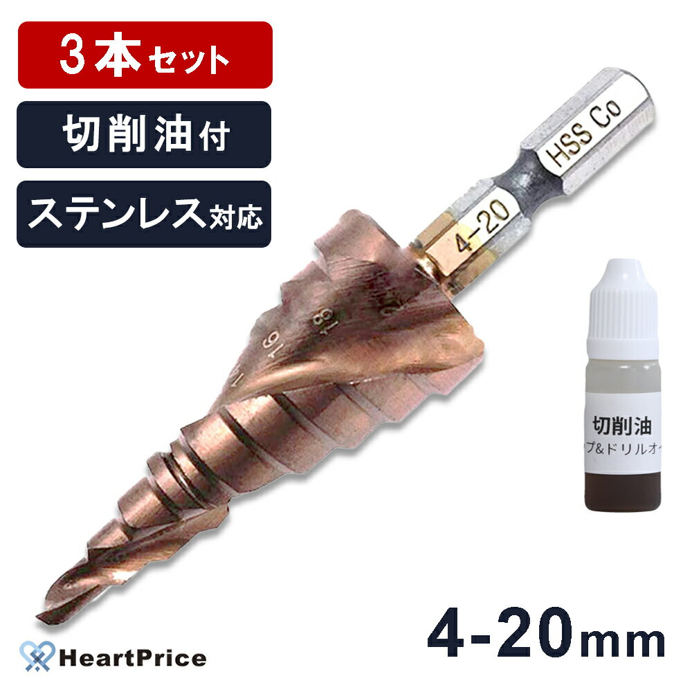 【まとめ買い 3個セット】ステップドリル ドリルビット 4-20mm 9段 六角軸 穴あけ ビットセット 切削油付 領収書発行可 送料無料