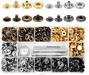 レザークラフト 工具 カシメセット 4種類 & ホック 4色 12.5mm 120組 リベット 打ち具セット