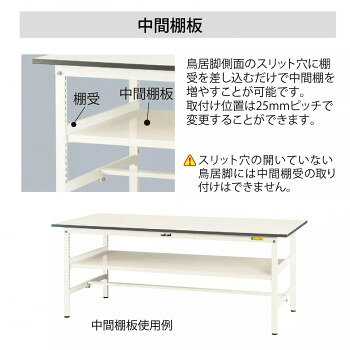 山金工業(YamaTec) SUPH-1245F-WW+UK-1200-W ワークテーブル 150シリーズ 固定(H950mm)(中間棚板付き)+150シリーズ用架台 [3]