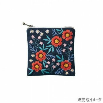 戸塚刺しゅう 刺繍キット Wild Garden ワールドガーデン スクエアポーチ ディープコーラル No.576