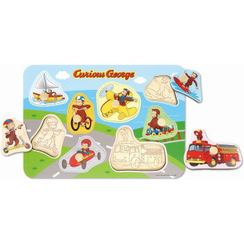 おさるのジョージ　木製えあわせパズル　ジョージとのりもの　VG15