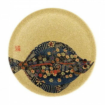 （食洗機対応）15cm寿司皿　ゴールドパール千代紙カレイ　13000073(3.0)