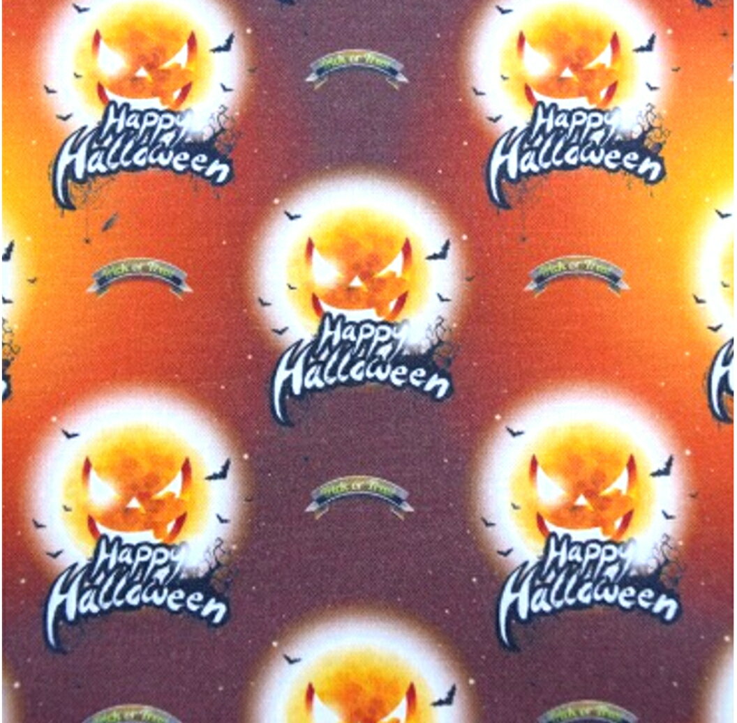 ココだけのハロウィーン生地♪お洒落なクロスで楽しもう♪「ワイルドパンプキン」/かぼちゃ/ハロウィン/月/コウモリ/ コットン100％/生地 /小物/綿/服/カバーリング/エプロン/入園入学/ デジタルプリント 花柄 春