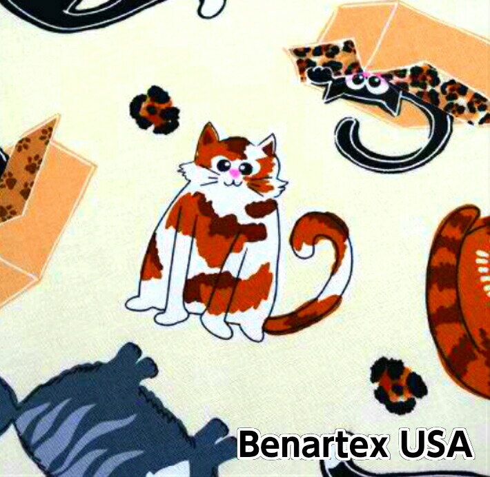 楽天fabric-store heartsewingUSA　コットン/「Cat of the town」usa fabric/生地/布/綿/猫/猫柄/キャット/輸入生地/ねこ/ネコ/肉球