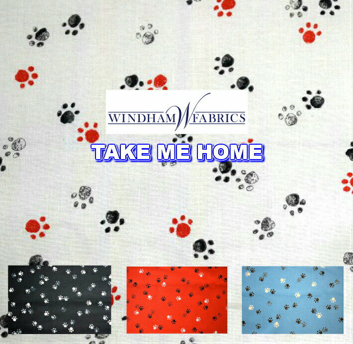 楽天fabric-store heartsewing猫好き集まれ　USA FABRIC WINDHAM FABRIC【TAKE ME HOME】肉球1cm/生地/布/猫/犬/柄/輸入生地/ブランド