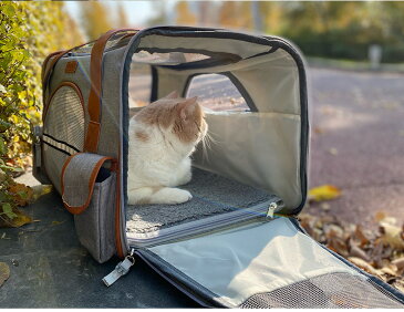 猫 キャリー バッグ 折りたたみ可 猫 小型犬用 ウサギ キャリーバック 通気性いいのショルダーペットキャリーバッグ 旅行 通院 アウトドア お出かけバック ライトグレー