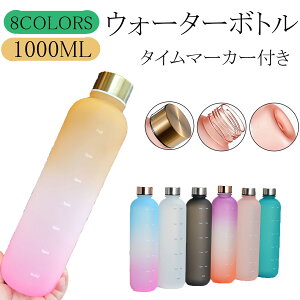 ウォーターボトル タイムマーカー付き 水筒1リットル ボトル 1000ml 目盛り メモリ付きボトル グラデーション+つや消し healthish スポーツ ドリンク 水 1l おしゃれ アウトドア 水筒 男女兼用 超軽量 耐冷耐熱 携帯便利 漏れ防止 スポーツ 水筒1l