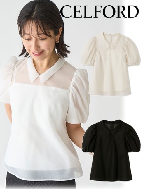 【即日出荷】(2点でさらに10%OFF)冬セール50%OFF! CELFORD セルフォード　ロゴ刺繍入りシアーブラウス 23秋冬 CWFB234057 シャツ・ブラウス トップス　オケージョン【celford】のサムネイル