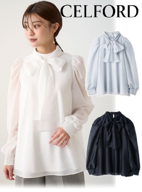 【予約】13%OFF/PT5倍~11/27 CELFORD セルフォード ボウタイ付きシア―ブラウス 23秋冬.予約 CWFB241002 シャツ・ブラウス 入荷予定 : 1月上旬～【celford】のサムネイル