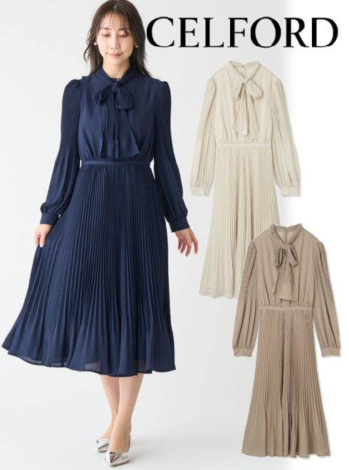 【即日出荷】期間限定11%OFF&PT5倍! CELFORD セルフォード　ボウタイプリーツワンピース 23秋冬 CWFO234098 フレアワンピース 【新作】オケージョンのサムネイル