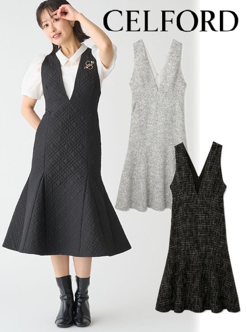 【即日出荷】11%OFF&PT5倍!~10/24 CELFORD セルフォード　ツイードジャンパードレス 23秋冬 CWFO234100 フレアワンピース 【新作】 秋ワンピ特集のサムネイル