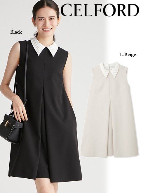 即日出荷 (GW特別12%OFF＋8%OFF) CELFORD セルフォード 襟付きAラインタックワンピース 23春夏 CWFO231072 フレアワンピースのサムネイル