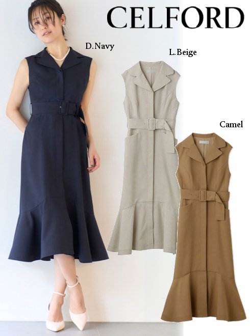 (期間限定10%OFF) CELFORD セルフォード 太ベルト付きワンピース 23春夏.予約 CWFO234005 フレアワンピース 入荷予定 : 6月中旬〜のサムネイル