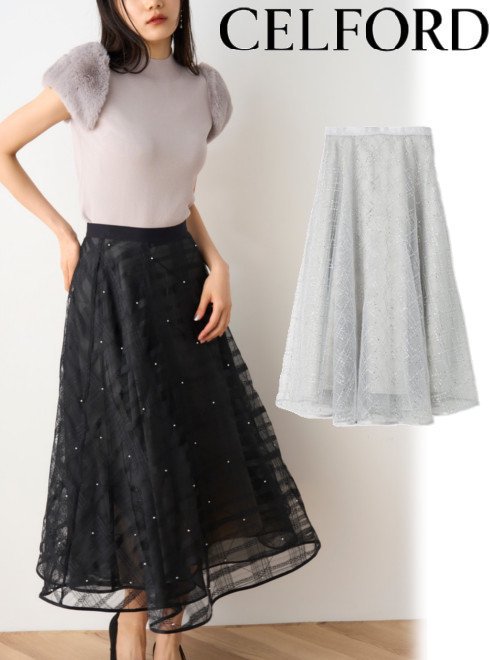 【即日出荷】(12%OFF) CELFORD セルフォード バリエーションチュールフレアスカート 24秋冬 CWFS244089 フレアスカート 【新作】のサムネイル