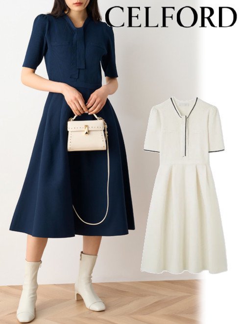 【RED:近日入荷】【待望追加】(12%OFF~9/4) CELFORD セルフォード ’ボウタイニットワンピース’'' 24秋冬 CWNO244106 フレアワンピースのサムネイル