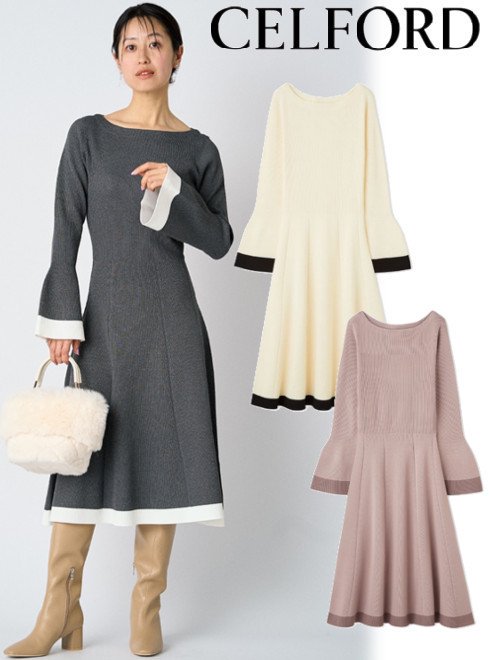 【即日出荷】(12%OFF) CELFORD セルフォード ベルスリーブホールガーメントワンピース 24秋冬 CWNO244108 フレアワンピース 【新作】のサムネイル