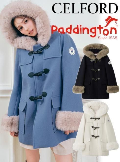 【即日出荷】(マラソン8%OFF&500円OFF) CELFORD セルフォード 【CELFORD×パディントン】ダッフルコート 25秋冬. CWFC255008 ファー・ムートン アウター【新作】paddington くま　コラボのサムネイル