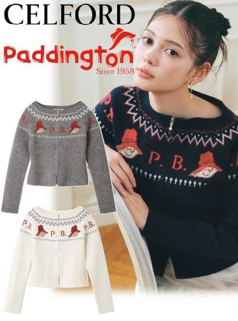 【即日出荷】(マラソン8%OFF&500円OFF) CELFORD セルフォード 【CELFORD×パディントン】ダブルジャガードジップカーディガン 25秋冬. CWND255009 カーディガン paddington くま　コラボ　トップス【新作】のサムネイル