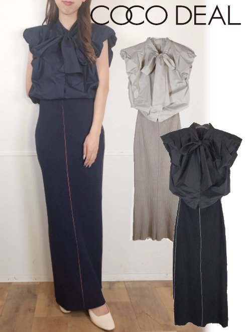 【即日出荷】(2BUY10%OFF)ファイナルセール50%OFF! COCODEAL ココディール リボンBL×ニットSKスタイリングワンピース 23秋冬　73535178 フレアワンピース 【新作】　ニット特集のサムネイル
