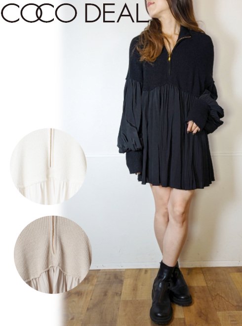 【即日出荷】COCODEAL ココディール ハーフジッププリーツドッキングニット 24春夏 74131505 ニットトップス 【新作】 ニット特集のサムネイル