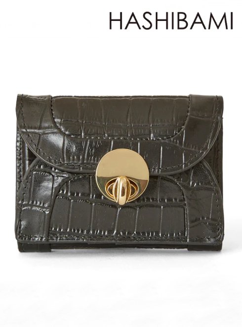 【即日出荷】【待望追加】(期間限定10%OFF&500円OFF) HASHIBAMI ハシバミ ラウンドクロコ型押し3つ折り財布 (BLACK) Ha-2204-800-5 【ラッピング】 24春 25秋小物