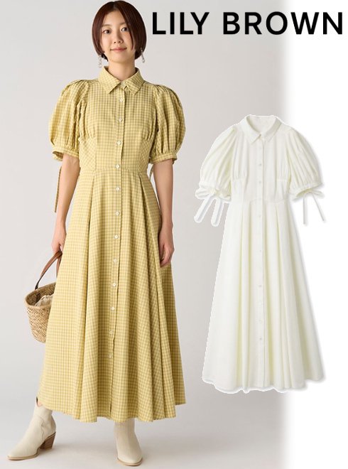 【即日出荷】(期間限定12%OFF) Lily Brown リリーブラウン ボリュームスリーブシャツワンピース 24春夏 LWFO241146 フレアワンピース 【lilybrown】のサムネイル
