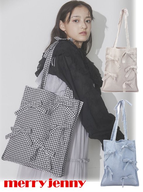 (期間限定25%OFF) merry jenny メリージェニー ribbonギンガムトートBag 24春夏 282411901501 トートバッグ 24春小物 母の日ギフト 24sp