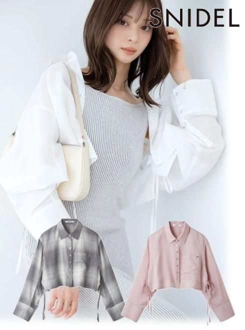Rakuten - 【予約】(新作10%OFF&400円OFF) snidel スナイデル クロップドシャツ 26春夏.予約 SWFB263324 シャツ・ブラウス 入荷予定 : 6月中旬〜 トップス