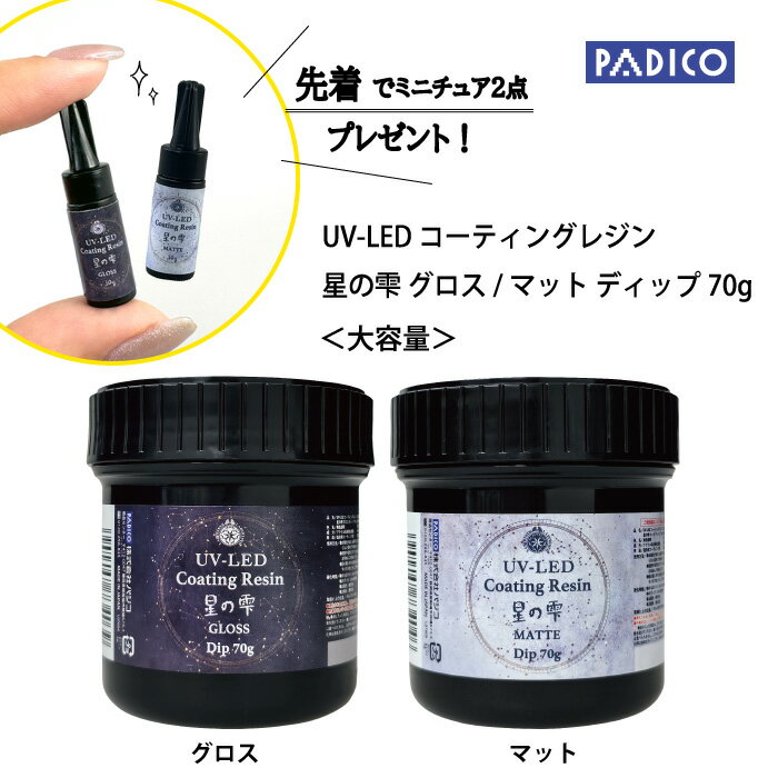 【先着順】数量限定でミニチュアをプレゼント！※無くなり次第終了 10月18日出荷【新商品】UV-LED 星の雫コーティングレジン グロス マット ディップ 70g 【PADICO】 レジンツール 道具 星の雫 宝石の雫 ドブつけ ドブづけ 大容量 つや出し つや消し 艶 仕上げ パジコ