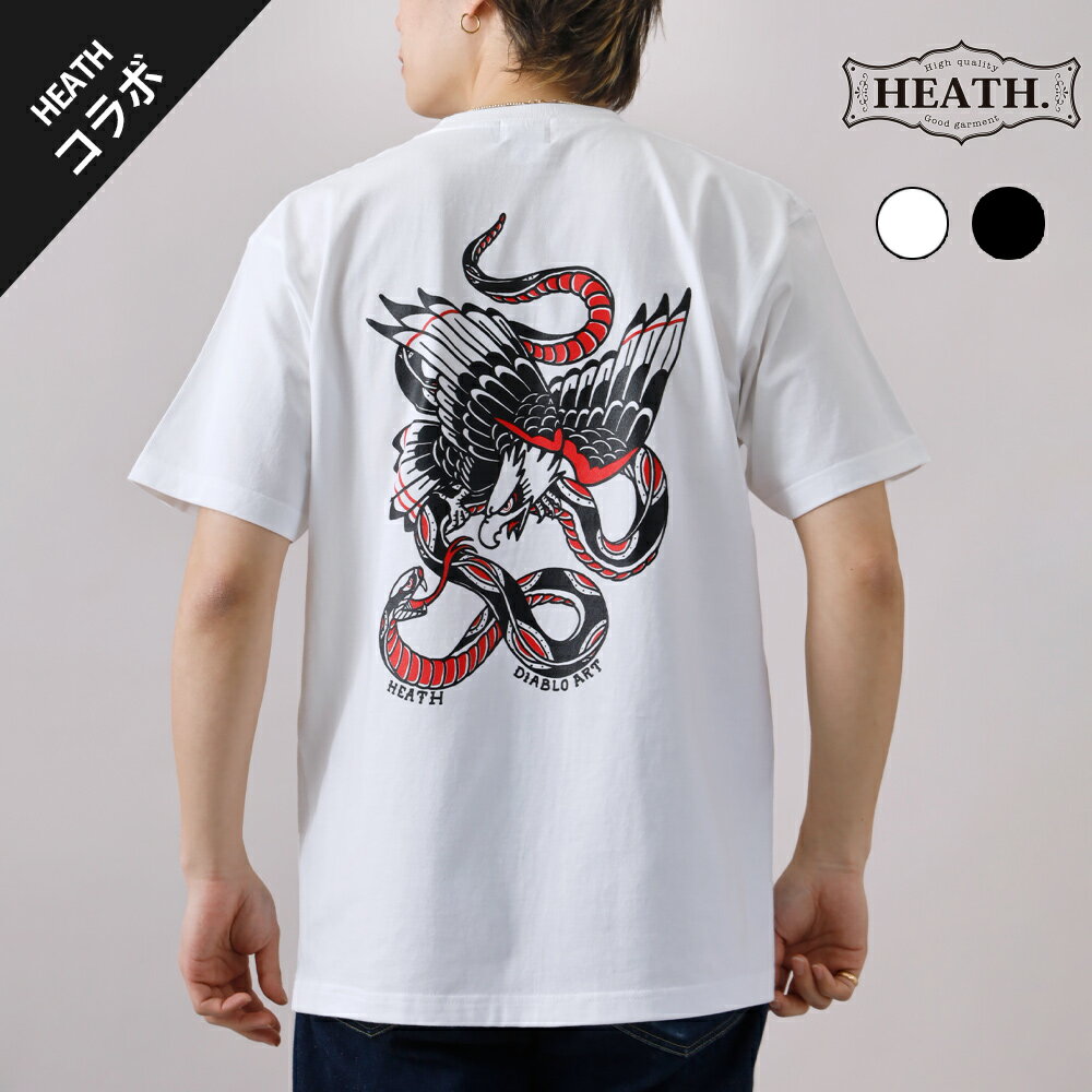 乐天商城 - Tシャツ メンズ カットソー 半袖 バックプリント 大きいサイズ S-2XL 厚手 頑丈 TATOO タトゥーアーティスト DIABLO ART タトゥーデザイン バイク ツーリング お土産 アメカジ