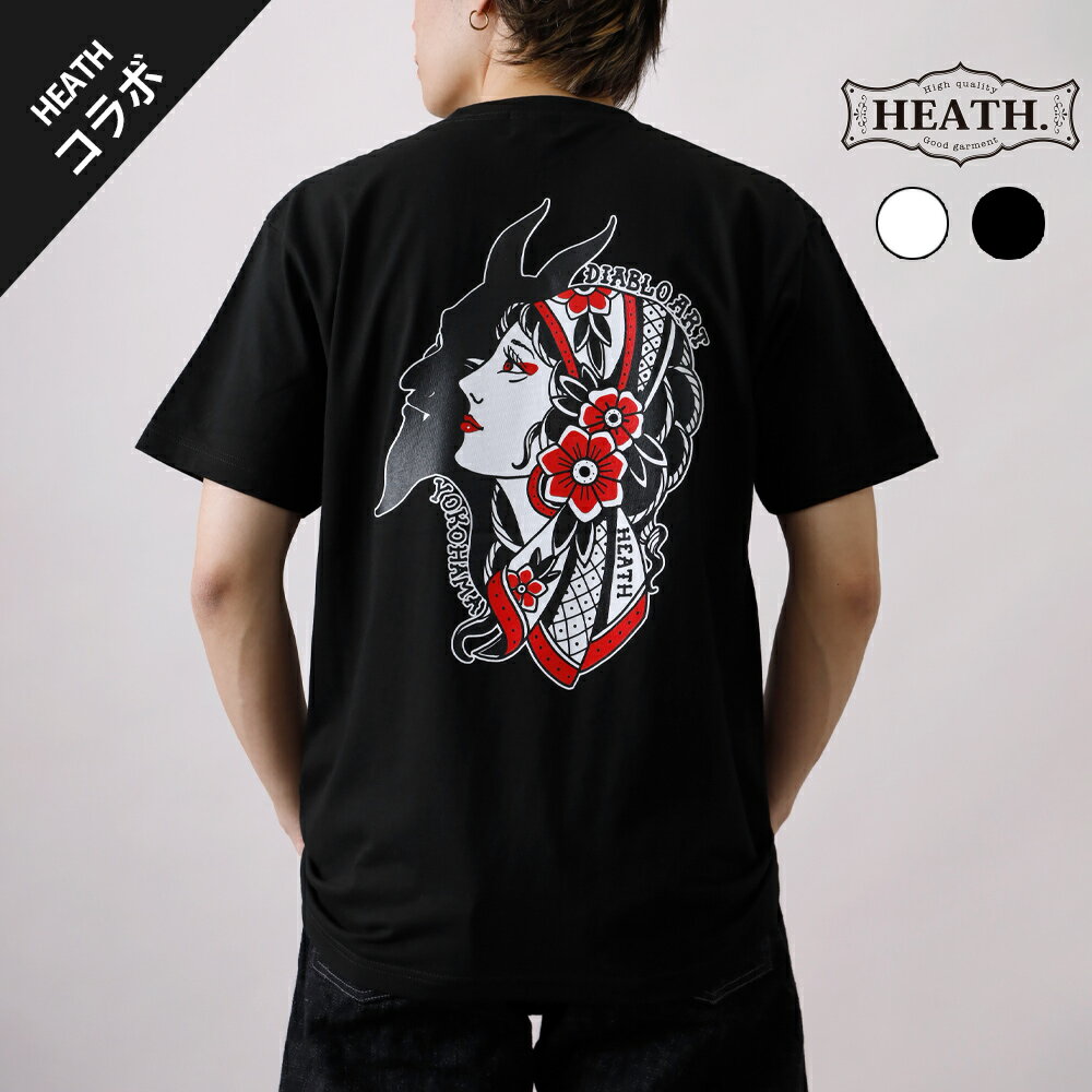 乐天商城 - Tシャツ メンズ カットソー 半袖 バックプリント 大きいサイズ S-2XL 厚手 頑丈 TATOO タトゥーアーティスト DIABLO ART タトゥーデザイン バイク ツーリング お土産 アメカジ